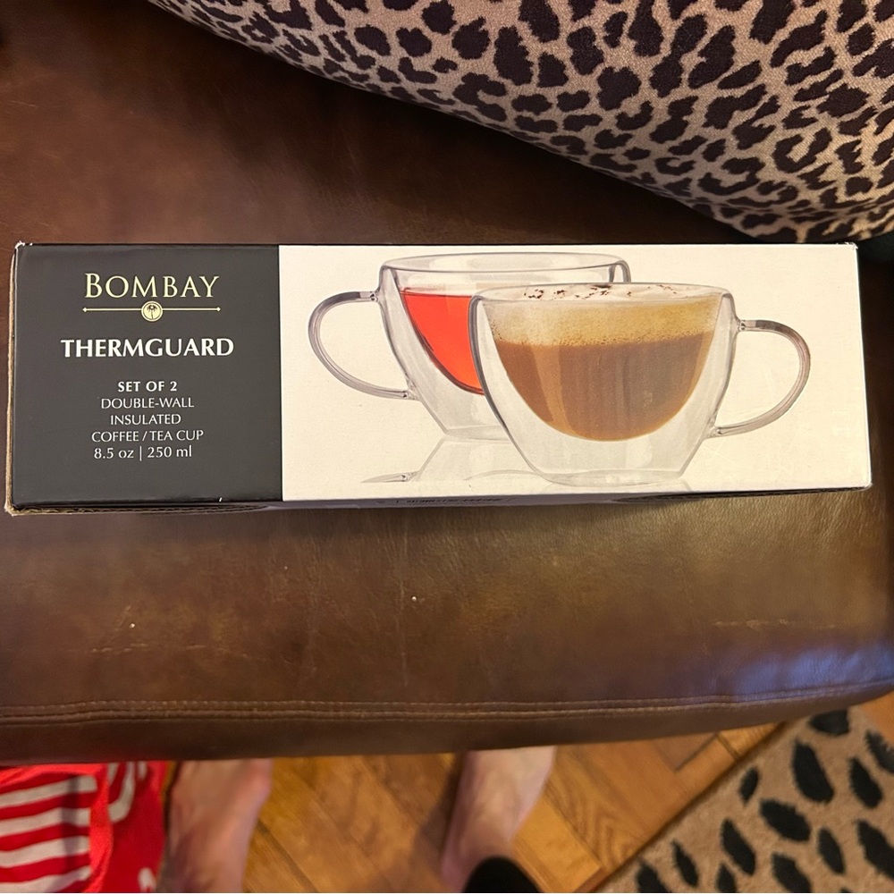 Bombay Thermguard Double-Wall Insulated Coffee/Tea Cups - Set of 2 NWT